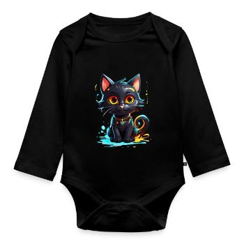 Black Kitty - Organic Longsleeve Baby Bodysuit - black - Front