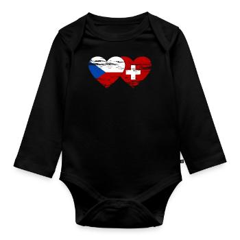 République Tchèque Suisse Drapeau Coeur Utilisé - Body Bébé bio manches longues - noir - Devant