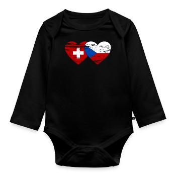 Suisse République Tchèque Drapeau Coeur Utilisé - Body Bébé bio manches longues - noir - Devant