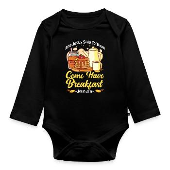 Pancake Lover Kids Bible Quote - Organic Longsleeve Baby Bodysuit - black - Front
