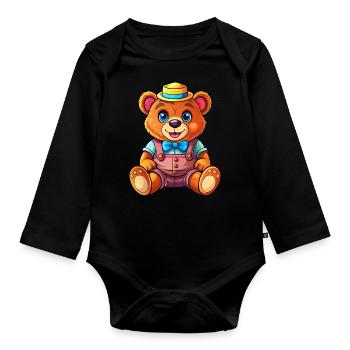 Ours en peluche avec chapeau - Body Bébé bio manches longues - noir - Devant
