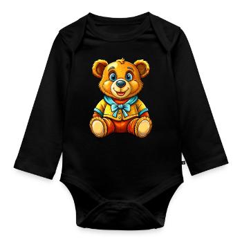 Teddy mit Pullover - Baby Bio-Langarm-Body - Schwarz - Vorne