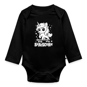 Skateboard Skater Unicorn Skaticorn - Organic Longsleeve Baby Bodysuit - black - Front