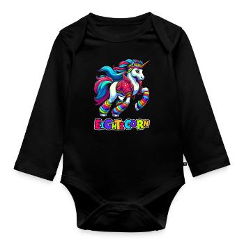 80s Achtziger Einhorn Eighticorn - Baby Bio-Langarm-Body - Schwarz - Vorne