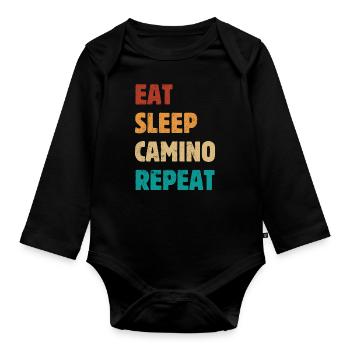 Eat Sleep Camino Repeat - Camino de Santiago - Pèlerins - Body Bébé bio manches longues - noir - Devant