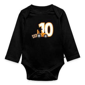 10th Birthday Tractor 10 Years Birthday Shirt - Organic Longsleeve Baby Bodysuit - black - Front
