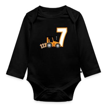 7th Birthday Tractor 7 Years Birthday Shirt - Organic Longsleeve Baby Bodysuit - black - Front
