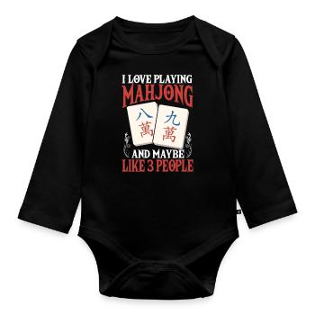 Gift for Mahjong Fans - Organic Longsleeve Baby Bodysuit - black - Front