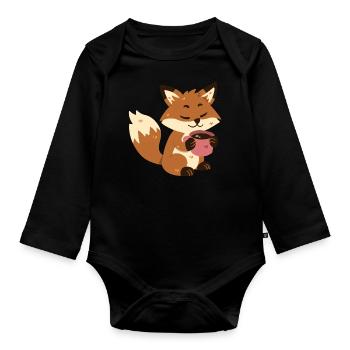 Fuchs trinkt Kaffee - Baby Bio-Langarm-Body - Schwarz - Vorne