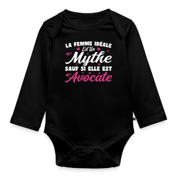 Femme Idéale est Avocate - Cadeau Humour Avocate - Body Bébé bio manches longues - noir - Devant