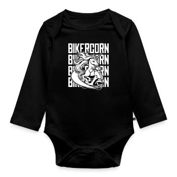 Motorroller Einhorn Scootercorn - Baby Bio-Langarm-Body - Schwarz - Vorne