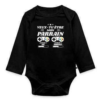 Do you want to be my godfather, Gamer godfather request - Organic Longsleeve Baby Bodysuit - black - Front
