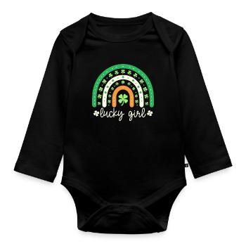 St. Patrick's Day Rainbow Tee - Lucky Girl - Organic Longsleeve Baby Bodysuit - black - Front