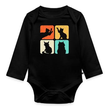 Cat Motif - Organic Longsleeve Baby Bodysuit - black - Front