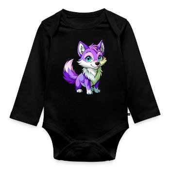 Purple Baby Wolf - Organic Longsleeve Baby Bodysuit - black - Front