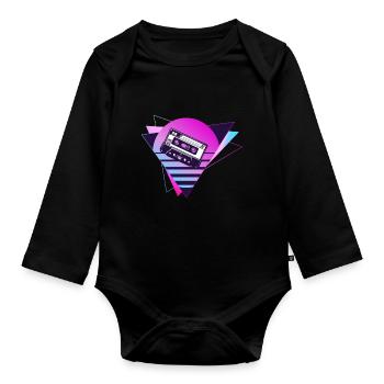 Mixtape Retro, Retro, Cassette, neon - Baby Bio-Langarm-Body - Schwarz - Vorne