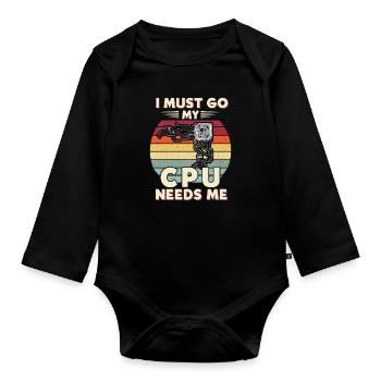 I Must Go My Cpu Needs Me - Baby Bio-Langarm-Body - Schwarz - Vorne