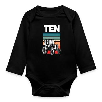 10th Birthday Tractor 10 Years Birthday Shirt - Organic Longsleeve Baby Bodysuit - black - Front