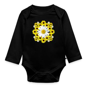 Daisies blossom with yellow sunflowers floral - Organic Longsleeve Baby Bodysuit - black - Front