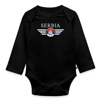 T-shirt Serbie : Histoire, Hospitalité - Body Bébé bio manches longues - noir - Devant