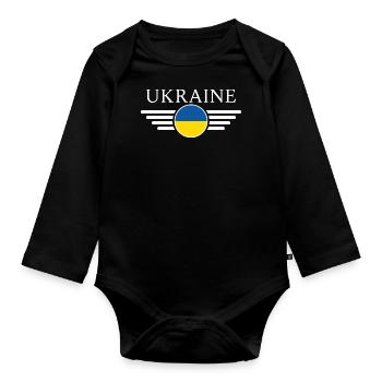 Ukraine T-Shirt: History, Nature, Tradition - Organic Longsleeve Baby Bodysuit - black - Front