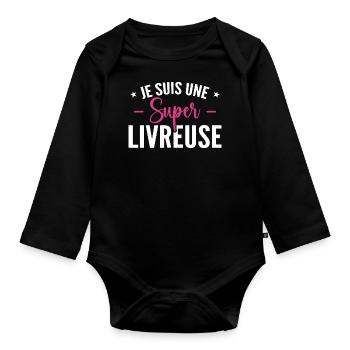 A Super Delivery Girl - Liefergeschenk - Baby Bio-Langarm-Body - Schwarz - Vorne