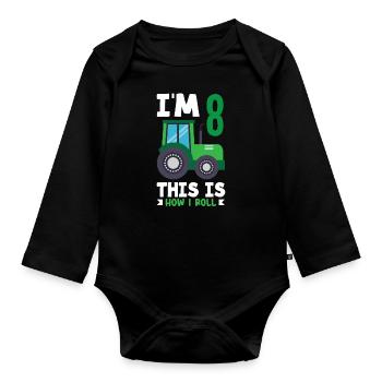 1st Birthday Tractor 1 Year Birthday Shirt - Organic Longsleeve Baby Bodysuit - black - Front