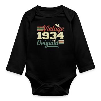 Vintage 1934 Cadeau Anniversaire 1934 Retro - Body Bébé bio manches longues - noir - Devant