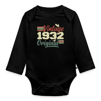 Vintage 1932 Cadeau Anniversaire 1932 Retro - Body Bébé bio manches longues - noir - Devant