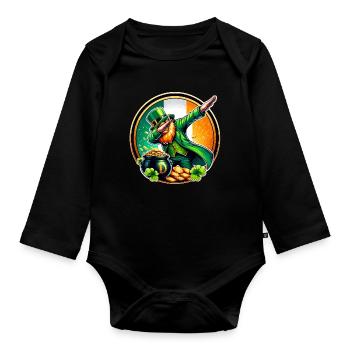 Irischer Glückskobold: Dab & Gold - st. Patriks - Baby Bio-Langarm-Body - Schwarz - Vorne