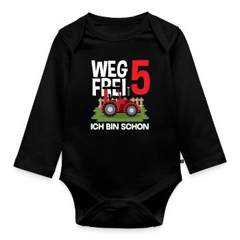 5th Birthday Tractor 5 Years Birthday Shirt - Organic Longsleeve Baby Bodysuit - black - Front