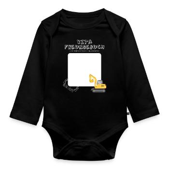 Kindergartenkind Bagger Kita Freundebuch Jungen - Baby Bio-Langarm-Body - Schwarz - Vorne