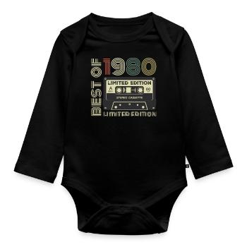 Millésime 1980 - cadeau d’anniversaire rétro 1980 - Body Bébé bio manches longues - noir - Devant