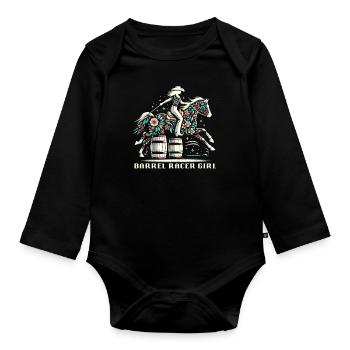 Fassrennen Westernreiten Barrel Racing - Baby Bio-Langarm-Body - Schwarz - Vorne