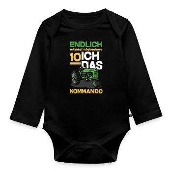 10e anniversaire tracteur 10 ans anniversaire chemise - Body Bébé bio manches longues - noir - Devant