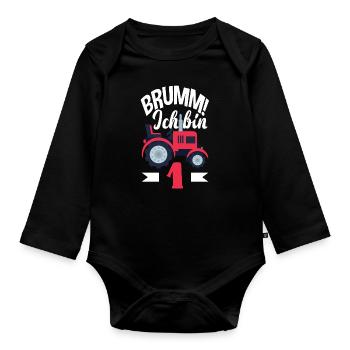 1. Geburtstag Traktor 1 Jahr Geburtstagsshirt - Baby Bio-Langarm-Body - Schwarz - Vorne