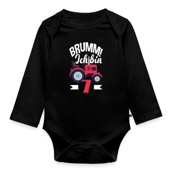7e anniversaire tracteur 7 ans chemise d’anniversaire - Body Bébé bio manches longues - noir - Devant