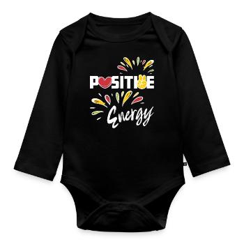 Énergie positive - Optimisme Positivité - Body Bébé bio manches longues - noir - Devant