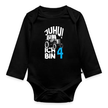 4. Geburtstag Traktor 4 Jahre Geburtstagsshirt - Baby Bio-Langarm-Body - Schwarz - Vorne