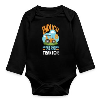8e anniversaire tracteur 8 ans chemise d’anniversaire - Body Bébé bio manches longues - noir - Devant