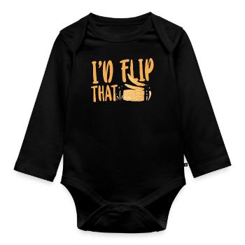 Pancake Lover Kids Pun I'd Flip - Organic Longsleeve Baby Bodysuit - black - Front
