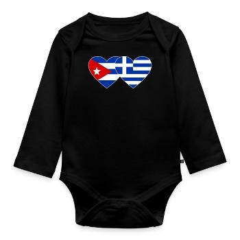 Cuba Greece Flag Heart - Organic Longsleeve Baby Bodysuit - black - Front