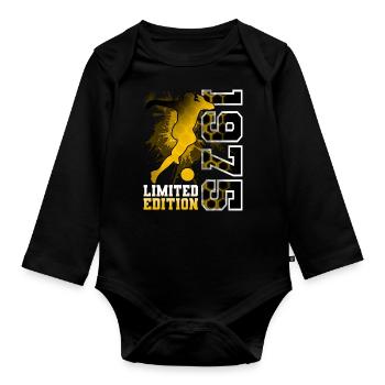 1975 Year of birth Birthday Football - Organic Longsleeve Baby Bodysuit - black - Front
