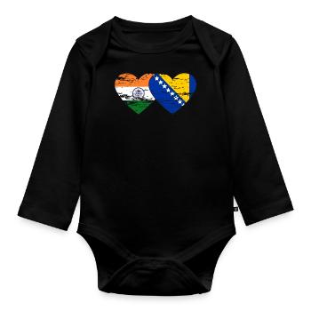 India Bosnia Flag Heart Used - Organic Longsleeve Baby Bodysuit - black - Front