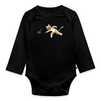 Lustige Badminton-katze - Baby Bio-Langarm-Body - Schwarz - Vorne