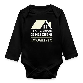 Je Vis Chez Mes Chiens Habite Maison De Mes Chiens - Body Bébé bio manches longues - noir - Devant