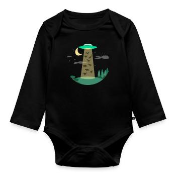 Flying Saucer Dinosaur - Organic Longsleeve Baby Bodysuit - black - Front