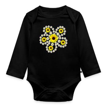 daisies, sunflowers, blossom, daisies, floral - Organic Longsleeve Baby Bodysuit - black - Front