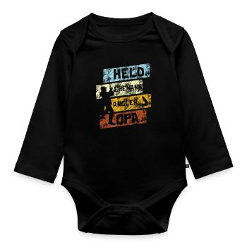 Héros mari pêcheur grand-père pêcheur cadeau de fête des pères - Body Bébé bio manches longues - noir - Devant