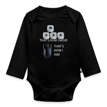 WASD Aim Gaming Zocken Videospiel, PC, Computer - Baby Bio-Langarm-Body - Schwarz - Vorne